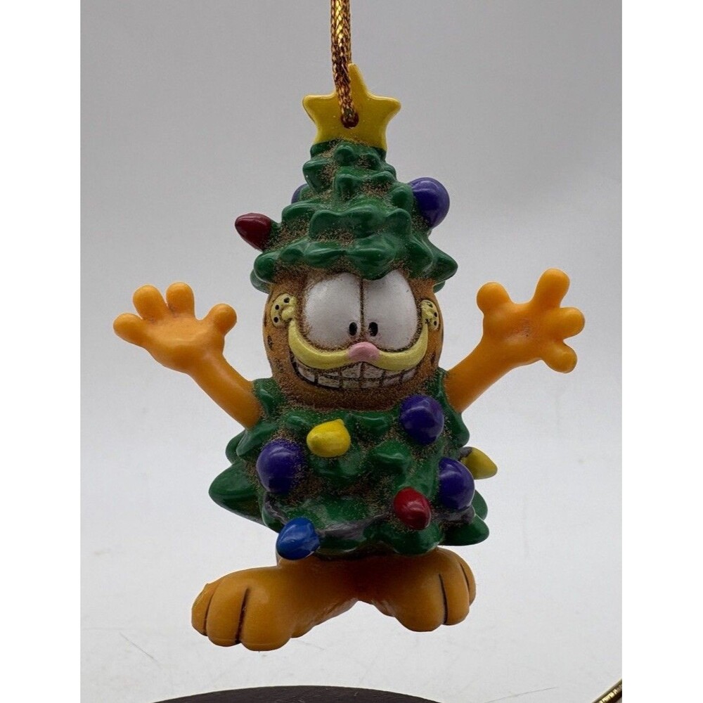 Vintage PAWS Garfield Dressed as Christmas Tree Ornament Jim Davis Resin